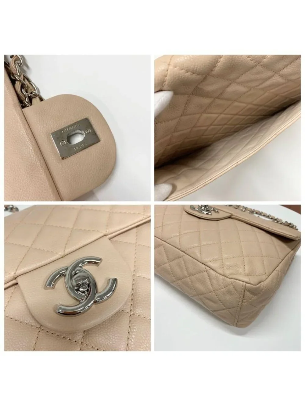 Chanel Big Quilted Caviar Leather CC Logo Shoulder